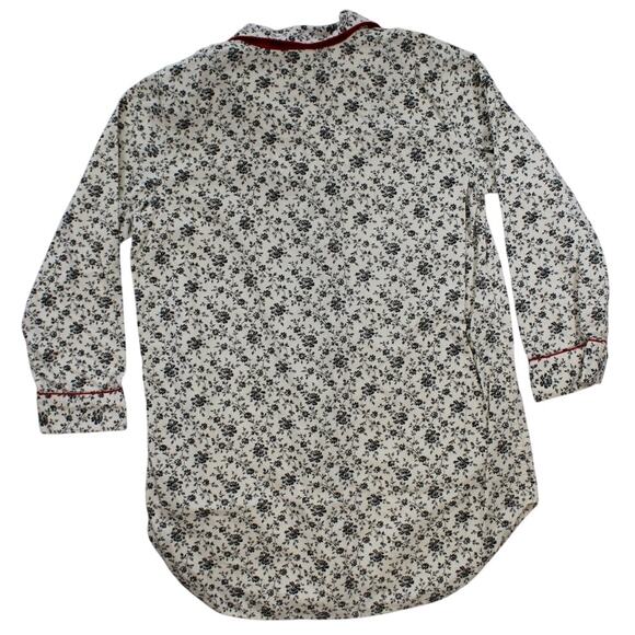Lauren Ralph Lauren Black Floral White Pajama Shirt L Crest Embroidery Red Trim - Picture 2 of 9